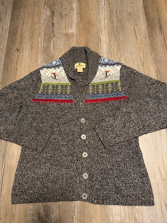 Woolrich Sweaters - Woolrich Gray Shawl Collar Cardigan with Multicolor Fair Isle Yoke